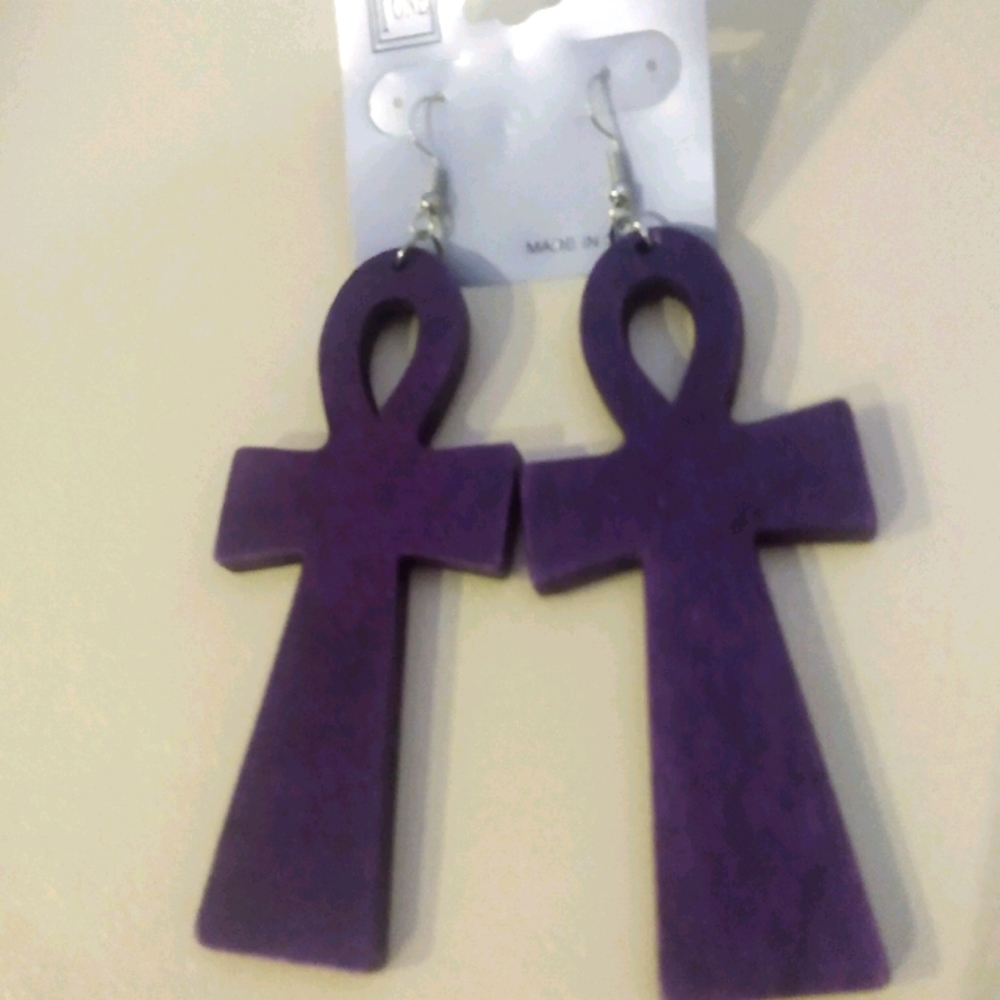 Earrings Wooden Purple